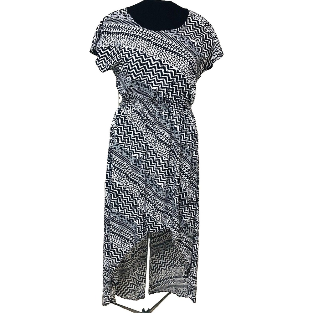 Skies Are‎ Blue Maxi Dress Black White Chevron Hi Lo Boho Beachy Flowy Womens L